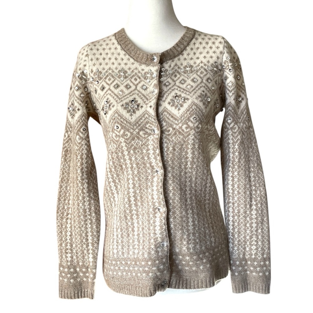 Telluride Clothing Co Women's Beige Cardigan Sweater Lambswool Blend Size M
